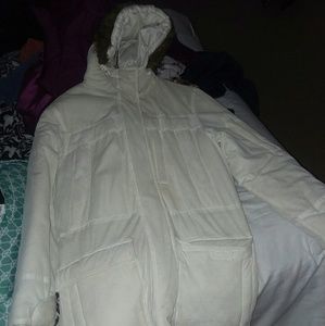 White fur hooded coat